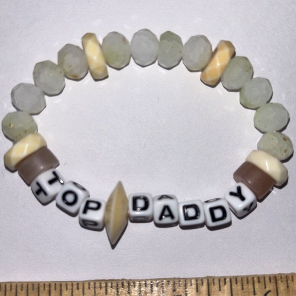 Handmade Top Daddy Beaded Bracelet Cream White Beads Adult Humor
